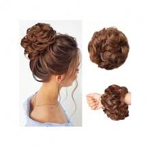 Messy Bun Hair Piece Hair Bun Wavy Curly Scrunchies Chignon Ponytail Hair Extensions Fake Hair Bun Extensions Synthetic Tousled Updo Hairpieces For Women(Strawberry Blonde),StrawberryBlonde - 草莓金髮女郎 - 查看 2