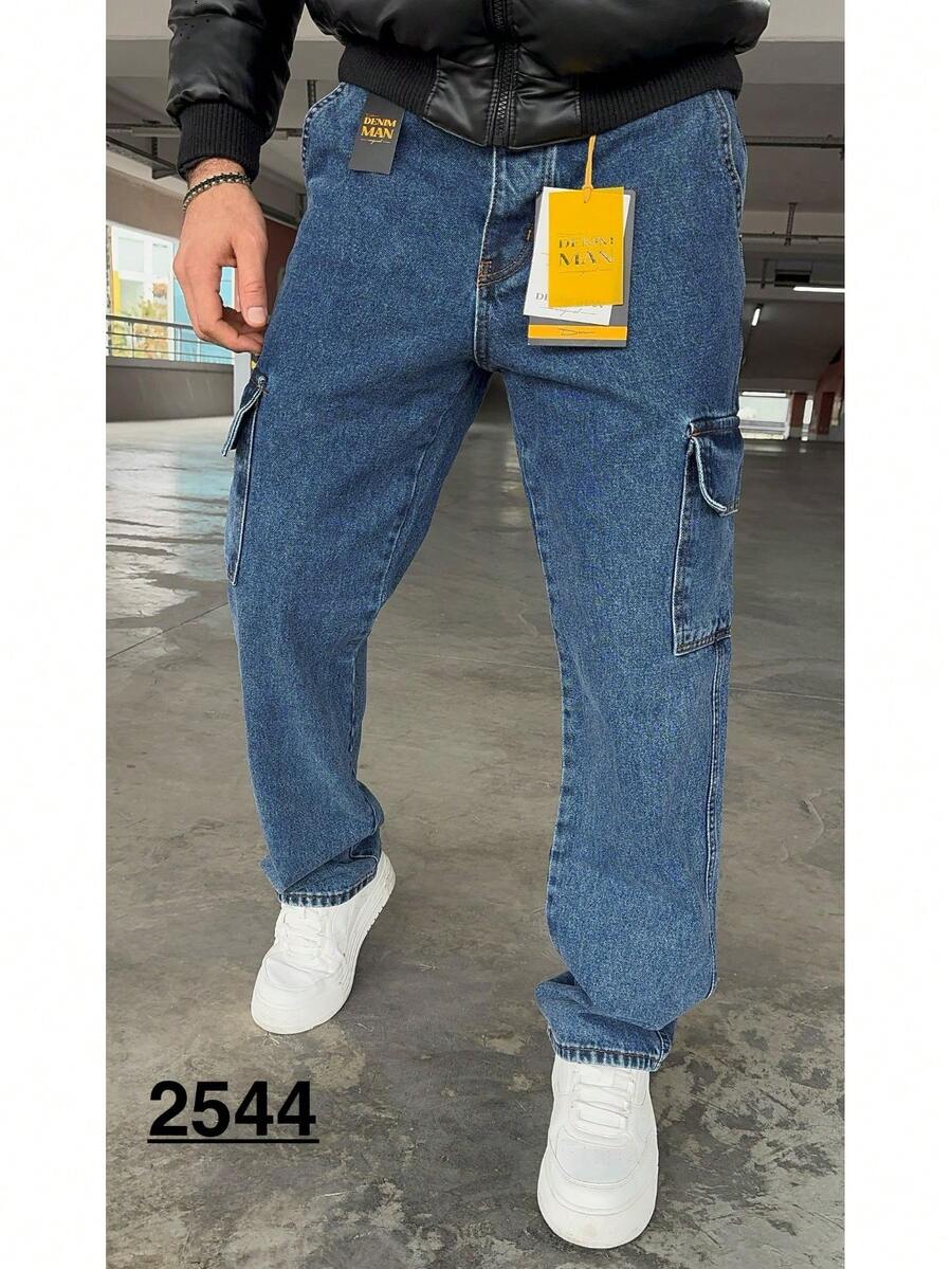 男士休闲百搭纯色牛仔裤 - 淺藍色 - 查看 1