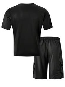 Bộ đồ nam 2 món màu đen nhẹ, kiểu dáng thường ngày, áo thun rộng + quần short kaki, trang phục thể thao thoải mái phù hợp cho bãi biển, kỳ nghỉ, du lịch. - màu đen - Xem 4