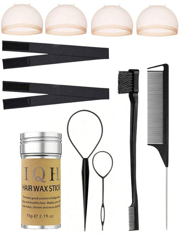 11Pcs Hair Wax Stick Styling Comb Kit ,1Bristle Hair Brush For Comb Hairline,1 Edge Brush For Keep Hair Edges Smooth,1 Tail Comb For Separatding Styling,4 Natural Breathable HD Wig Cap,2 Elastic Bands For Lay Edges,2 Hair Braiders For Braiding Hair