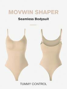 1pc Women Seamless Shapewear Bodysuit, Thong Bottom, Slimming Shaping Bodysuit, Tummy Control Bodysuit, Shapewear, Waist Trainer - Apricot - View 3