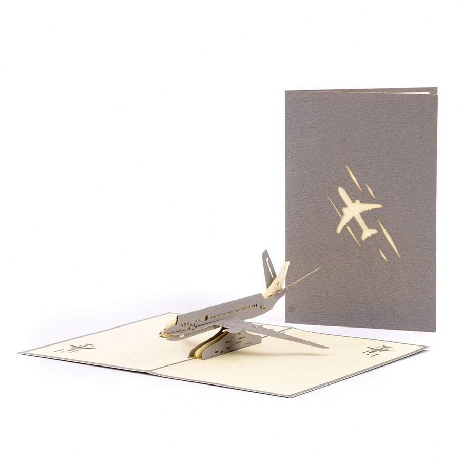 3D Birthday Card Airplane Model Creative Handmade Hollow Paper Cutting Card, Handmade Paper Carving Card, Handmade Cartoon Card, Party Gift, Party Decoration, Party Supplies, Gift Decoration, With Envelope Airplane, Suitable For Travel, Birthday, Graduation Gifts,For School Supplies,Back To School