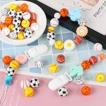 10 Pcs Sports Silicone Beads - 15mm, Basketball Soccer Baseball Football Volleyball Beads For Keychain Making, Crafts Accessories(Random Mix) - Multicolor - View 3