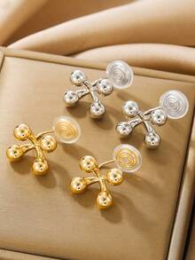 1对复古个性化十字架光滑圆珠耳环，简约优雅耳钉，适合无耳洞人士佩戴 - clip - 查看 9