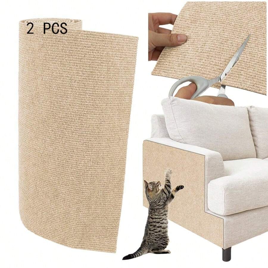 2Pcs Multicolor Polyester Cat Scratch Protectors For Furniture Wall Couch, Pasteable Trimmable Carpet Scratcher Mat For Covering Cat's Tree Tower Scratching Post Replacement Pads, Turn Anything Into A Cat Scratch Pad - L - 查看 1