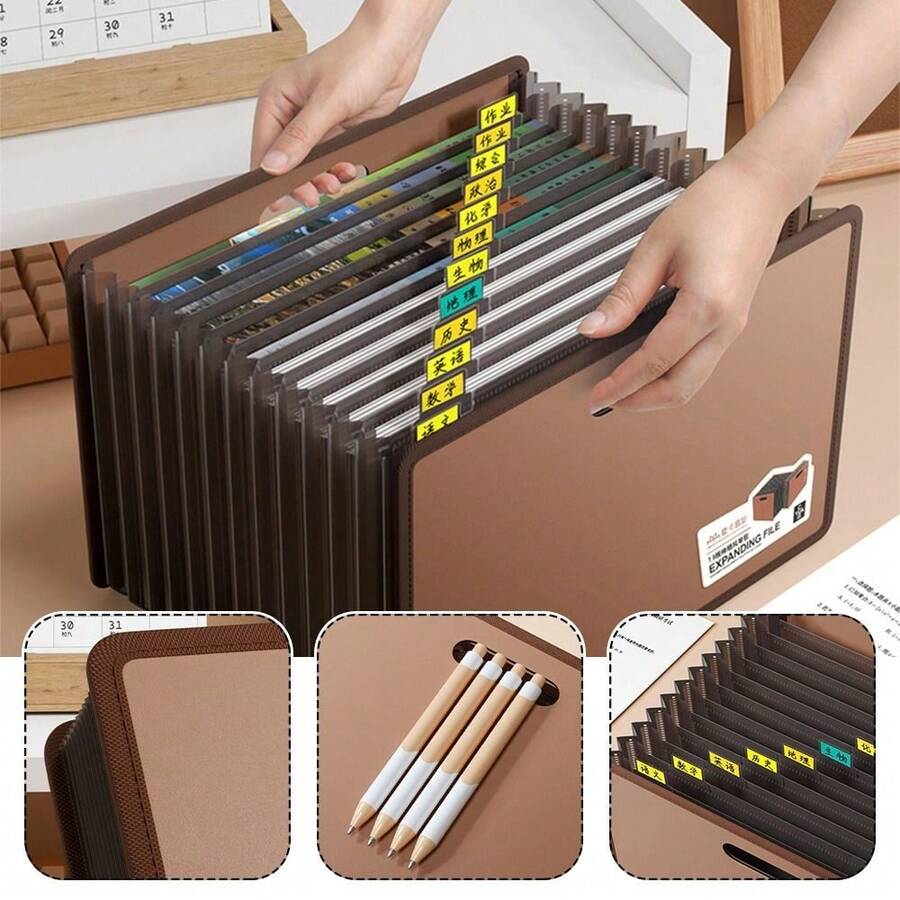 Expandable A4 File Folder 13 Layers Large Capacity Students Test Paper Storage Bag Portable File Bag Document Organizer For School Office
