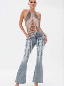 DEKUNER Collier de corps à perles multibrins pour femmes, couleur cristal argent-blanc, style élégant convenant pour les vacances, les occasions décontractées, les fêtes et autres événements - Argent - Voir 5