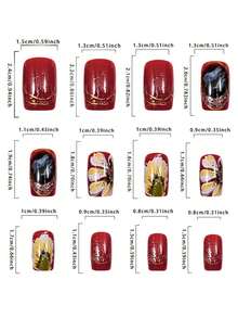 24片方形亮红色花朵美甲贴纸，亚克力材质，假指甲，适合日常佩戴 - 紅色 - 查看 6