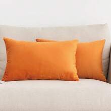 1个/2个装 万圣节主题装饰抱枕套，天鹅绒材质，适用于沙发、卧室、客厅、户外，尺寸：12x20英寸（30x50厘米）/18x18英寸（45x45厘米），橙色 - 橘色 - 查看 18