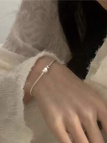 Heart Bracelet For Women,Adjustable Link Bracelet Bangle,Elegant Sterling Silver Bracelet, Heart-Shaped Pendant Bracelet, Simple And Fashionable Jewelry,Summer Beach Ladies Braided Jewelry,Smooth Texture, Not Easy To Rust, Exquisite And Compact, Easy To Adjust, Smooth And Shiny