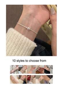 Heart Bracelet For Women,Adjustable Link Bracelet Bangle,Elegant Sterling Silver Bracelet, Heart-Shaped Pendant Bracelet, Simple And Fashionable Jewelry,Summer Beach Ladies Braided Jewelry,Smooth Texture, Not Easy To Rust, Exquisite And Compact, Easy To Adjust, Smooth And Shiny