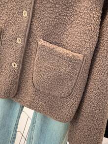 YUXIN Women's Autumn/Winter Faux Sherpa Fleece Jacket, Minimalist Round Neck Single-Breasted Design, Decorated With Dual Pockets, Multiple Colors Available, Suitable For Casual Daily And Commute Wear, Faux Fur Outerwear - Camel - View 9