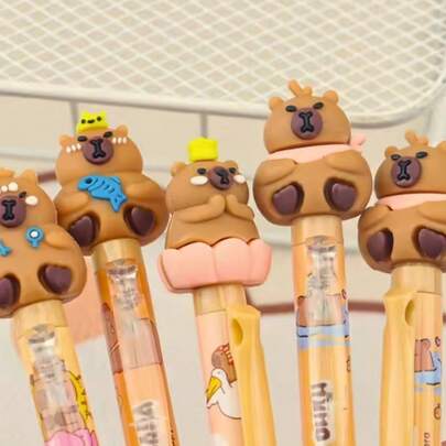 Caneta em Gel Capivara Cor Preto Fofa 0.5mm Papelaria Kawaii, Escrita Suave Ideal para Estudo, Presente Novidade