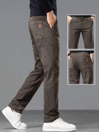 Pantalon décontracté pour hommes avec poche inclinée brodée, pantalon droit d'affaires léger pour gentilhomme, convient pour les maris, les petits amis, les sorties entre amis et les rassemblements