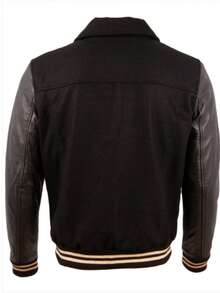 Men's Wool Real Leather Bomber Jacket V3CS - Black - View 4