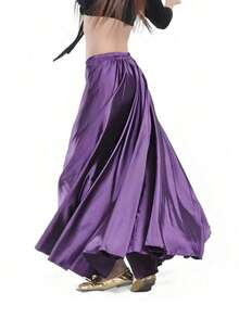 Chân váy maxi khiêu vũ thời trang, chân váy phồng xẻ tà đôi bằng satin dành cho nữ, thích hợp cho múa bụng, flamenco, nhạc rock. - Nhiều màu - Xem 35