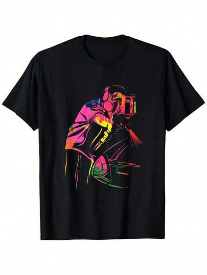 1-delad robust bomullsskjorta för bilmålare - svart med neonrosa och grönt abstrakt tryck, andningsbara arbetskläder för bil- och inredningsarkitekter, maskintvättbar, normal passform, avslappnad topp (storlekar S-1) - perfekt julklapp, livfull design, bekväm passform, målarskjorta, gör-det-själv-entusiaster