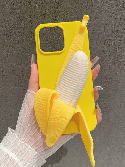 Funny Stress Relief Soft 3D Realistic Banana Yellow Phone Case, Playable Phone Case Compatible With IPhone 11/13/14/15/16/16 Plus/16 Pro Max