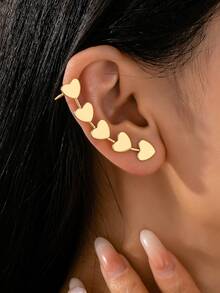 1件时尚优雅五边形长款吊坠耳环，适合女性日常及派对佩戴。 - 金黃色心型耳環耳夾 - 查看 3