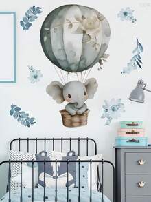 1/2/3pcs Cute Elephant Hot Air Balloon & Floral Creative Wall Stickers, Home Decor Wallpaper, Suitable For Indoor/Outdoor Decoration, Ideal For Thanksgiving, New Year Home Decor And Gifts - Multicolor - View 4