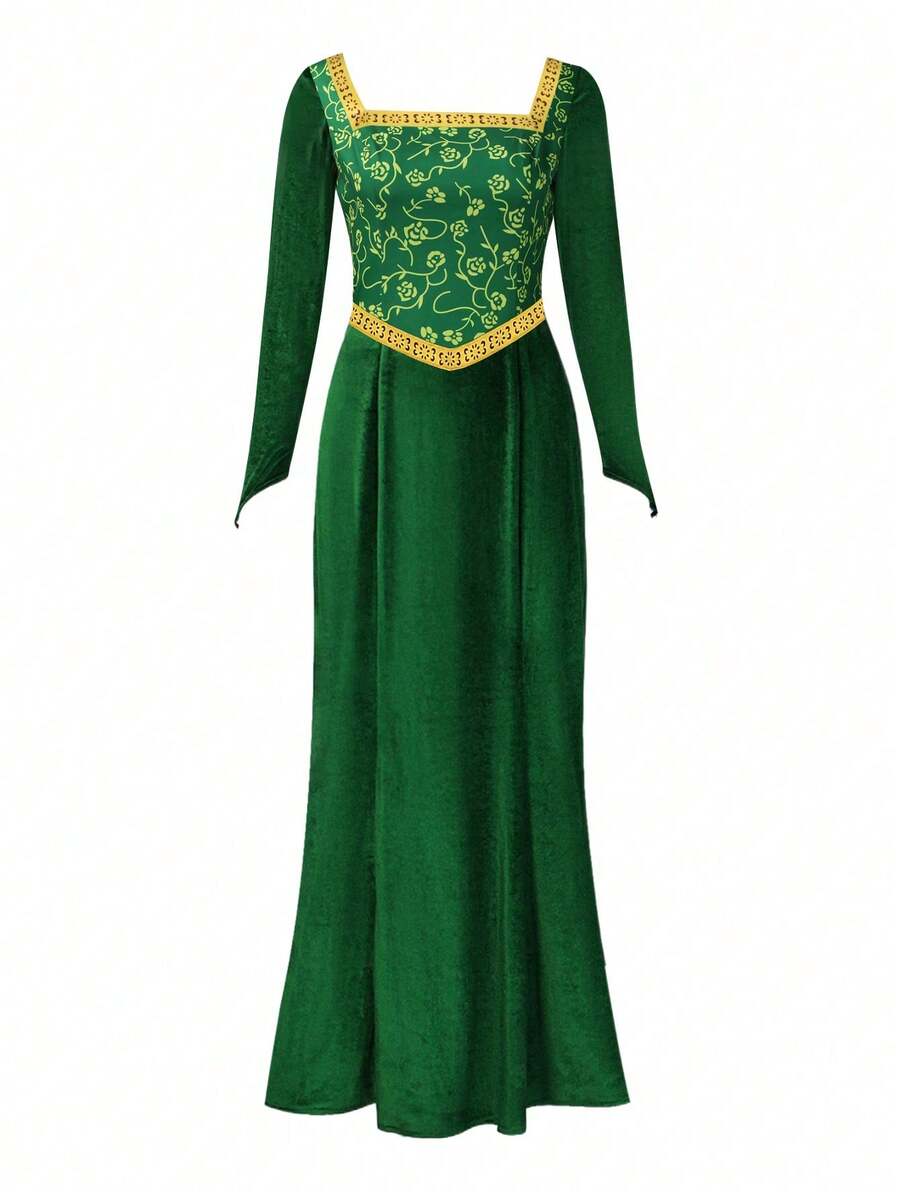 1pc Random Print Polyester Cosplay Costume, Fiona Princess Green Monster, Suitable For Spring, Summer, Autumn, Winter
