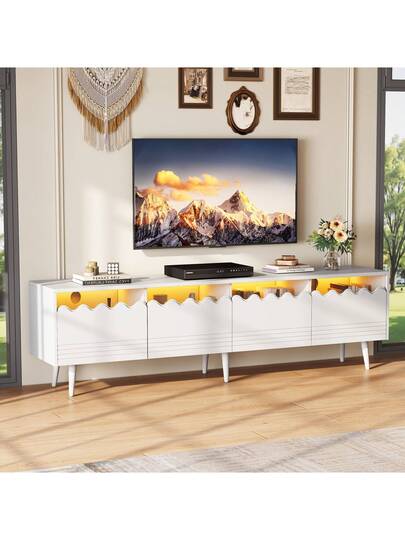 TV Cabinet 176x38x45 Cm, LED Lighting, Drawers, Cabinets, Large Storage Space, Living Room Furniture, TVs Up To 75 Inches