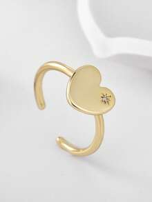 Charm-In 1 pieza Anillo ajustable de oro de 18 quilates chapado en latón con forma de corazón, geométrico y de cachorro con circonita cúbica, regalo para el Día de San Valentín, Día de la Madre - Dorado - Ver 1