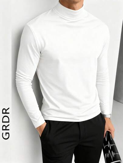 Men's Spring/Autumn Half-Turtleneck Long Sleeve T-Shirt, Suitable For Outdoor Casual Wear