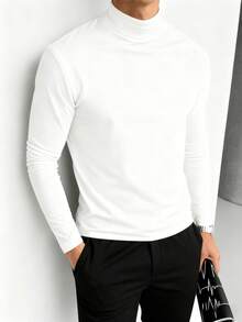 Áo thun dài tay cổ lửng mùa xuân/thu dành cho nam, thích hợp mặc thường ngày khi đi dã ngoại. - trắng - Xem 2