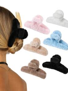 1/4/5/6个装毛绒爪夹,适合女性和女孩,舒适保暖柔软,适合浓密头发,秋冬季发饰,日常、办公、学校必备,Y2K可爱丸子头固定器(米色、黑色、白色、粉色),毛绒爪夹,感恩节、教师节、礼物,秋冬季发饰,爪夹,发夹,发卡,中号发夹 - 彩色 - 查看 10
