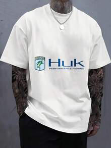 Men's Print T-Shirt - Bass Huk Performance Fishing Logo Print Casual Round Neck Short Sleeve Tee For Urban Streetwear, All-Season Comfort Fit
-White - 白色 - 查看 2