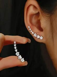 1 đôi/2 chiếc khuyên tai kẹp vành tai bằng bạc sterling 925 tinh tế, đính đá Cubic Zirconia sáng bóng, thích hợp cho cô dâu và đám cưới. - trắng - Xem 2