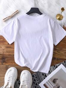 女士花卉印花圆领短袖休闲百搭 T 恤 - 白色 - 查看 2