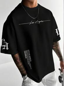 Men's Casual Versatile Simple Graphic Print Short Sleeve T-Shirt - Black - View 2