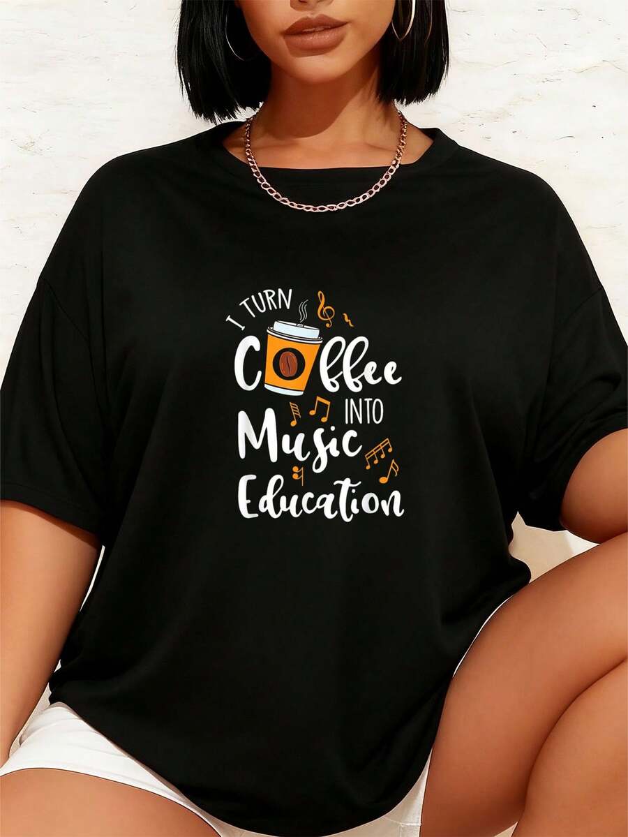 Musiklehrer Geschenk T-Shirt Grafik T-Shirts Frauen Crop Tops Sommer Outfits für Frauen Sommer Tops T-Shirt - Schwarz - Übersicht 1