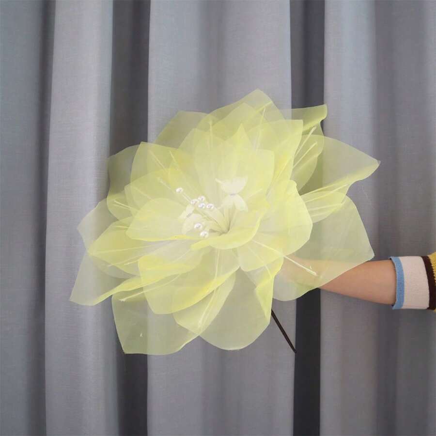 Flores gigantes de gasa para decoración, cabeza de flor artificial, flor falsa grande para fondo, decoración de fiesta de boda - Amarillo - Ver 1