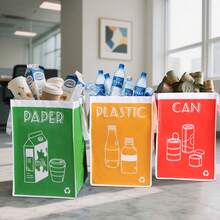 可重复使用的回收袋，3 件套，适用于家庭、厨房、庭院和办公室的独立回收箱套装 - 垃圾分类整理器