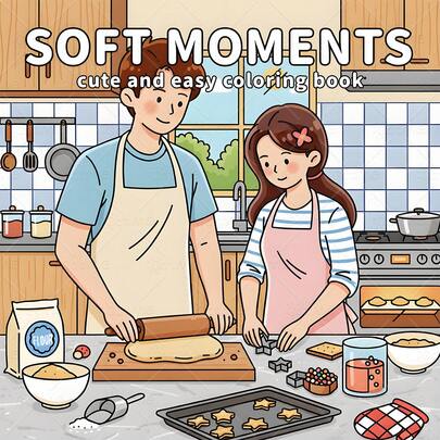 SOFT MOMENTS Cute And Easy Coloring Book -Thick Paper For Adults Teens With Charming Characters And Delightful Cartoon Scenes For Relaxation - Stress Relief Creative Cute Drawing Book DIY Gift Idea Suitable For Parties, Valentine's Day Birthdays, And Other Holidays. Painting And Study Supplies, 24 Page ,Colouring Book,Books