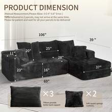 105'' Cloud Sectional Couch, Soft Gray Sectional Sofa,(Pedals Can Be Purchased Separately, And Can Be Combined With Sofa) Boneless Corduroy Sofa With Deep Seat,Modern Modular Couch For Living Room, No Assembly Required,Comfy Plush Corduroy Fabric,Sofa De Sala,Couch,Sofa Cama,Muebles Para Sala, Living Room Furniture, Muebles, Bedroom Furniture Set, Recliner Chair For Adult. - 灰色 - 查看 10