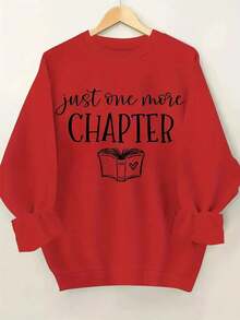 2025[Bright Pink Book Lover Sweatshirt] Soft Stretch Polyester Bright Pink "Just ONE MORE CHAPTER" Book Lover Graphic Crew Neck Sweatshirt| Casual Regular Length Pullover For Women, Autumn/Winter Casual Attire, Cozy Autumn Apparel, Playful Print, Durable FabricSoft And Breathable - [紅色的] - 查看 12