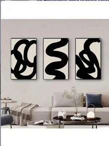 3pcs Minimalist Black & White Canvas Art Set - Modern Abstract Landscape Prints For Living Room, Bedroom, Office Decor