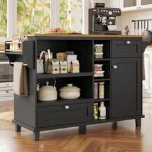 Dining Cart (129 X X 92), Modern And Simple Black, Kitchen Dining Cart With Drawers And Storage Cabinets, Light Brown Wood Countertop (Previous Sku: N620P19312829S) - Black + MDF - View 5