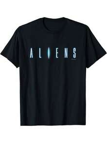 T-shirt homme pour le 45e anniversaire avec design de film d'alien - Chemise décontractée noire à col rond et design ALIENS, parfait pour les passionnés de science-fiction et de cinéma, coupe régulière, à porter au printemps, en été et en automne, vêtement de fan de cinéma, t-shirt à col rond avec impression durable - Noir - Voir 1