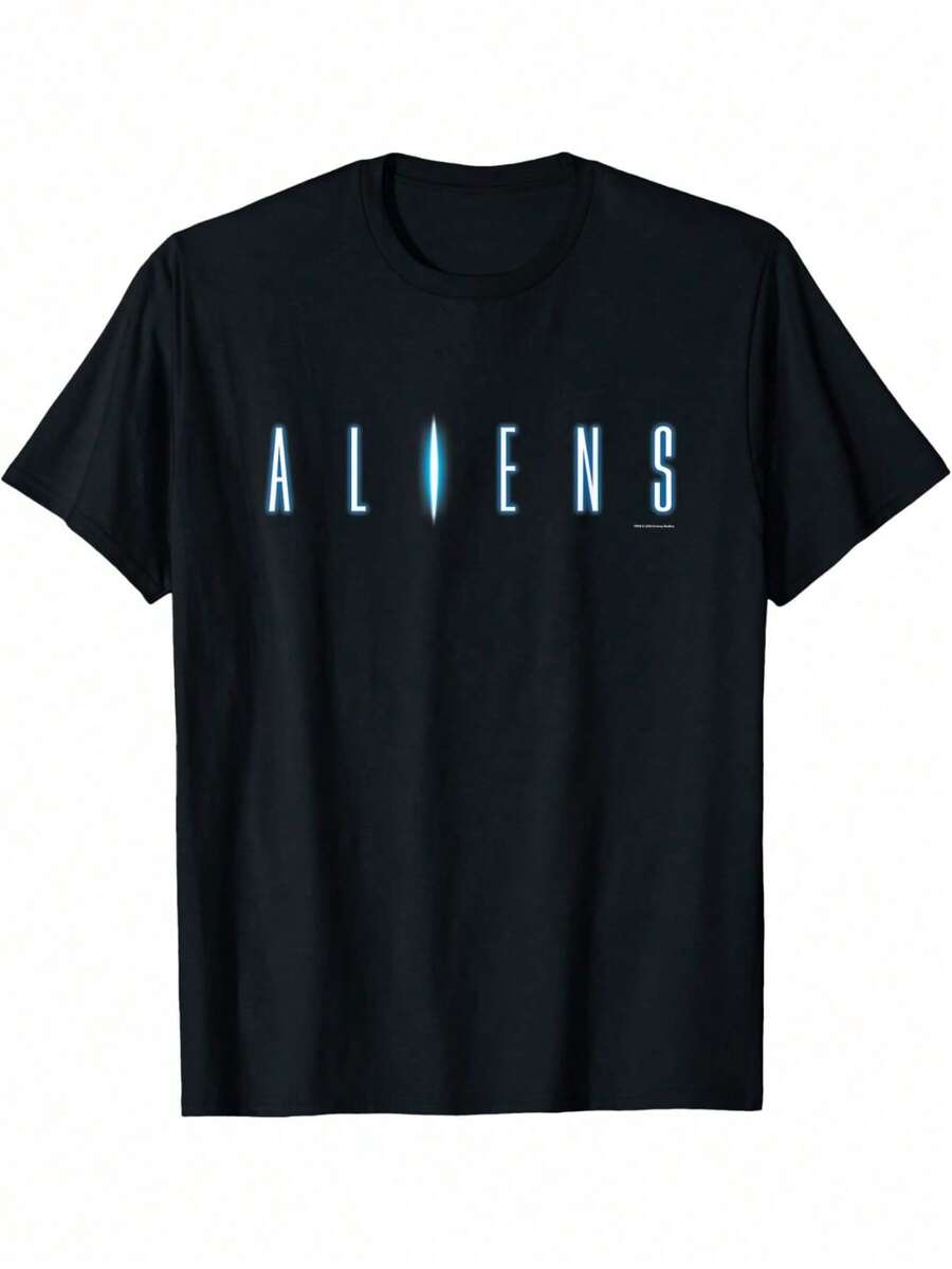 T-shirt homme pour le 45e anniversaire avec design de film d'alien - Chemise décontractée noire à col rond et design ALIENS, parfait pour les passionnés de science-fiction et de cinéma, coupe régulière, à porter au printemps, en été et en automne, vêtement de fan de cinéma, t-shirt à col rond avec impression durable - Noir - Voir 1