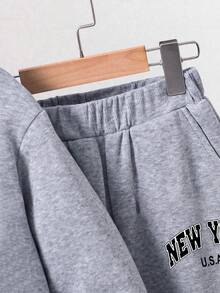 Tween Boy Cartoon Print Warm Hoodie And Sweatpants Set - Grey - View 5