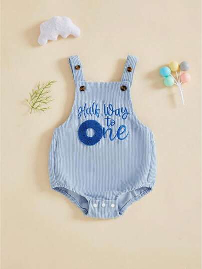 Baby Half Birthday Romper Loose Fit Letter Number Print Sleeveless Infant Jumpsuit For Daily Life And Birthday