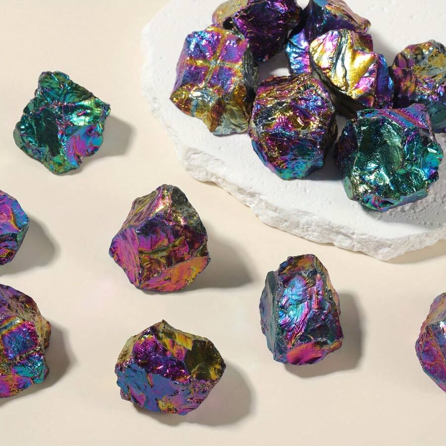 彩虹綠螢石原礦水晶原石,適用於鑲嵌、滾筒拋光、切割、寶石加工、拋光與靈氣水晶療癒 - 彩色 - 查看 1