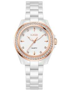 LIGE Fashion Women's Watch Waterproof Quartz Watch Ceramic Strap Luminous Dial Daily Wear Watch - Black - View 15