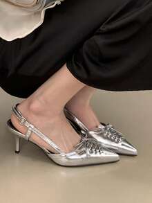 Fashionable Criss-Cross Strap High Heel Shoes, Women's Pointed Toebowknott Low Vamp Stiletto Sandals