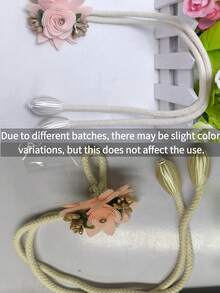 New Elegant Floral Curtain Tiebacks - Adjustable, 4 Colors (Pink, Blue, White, Champagne) Available, Graceful Wheat Flower Curtain Tie Backs - Luxury Adjustable, Decorative, Suitable For Bedroom And Dining Room, Modern Style, Golden Trim, Curtain Decor | Floral Decor |, With Tassels, Polyester Rope, Bedroom And Dining Room Decor, Living Room Curtains - Multicolor - View 12
